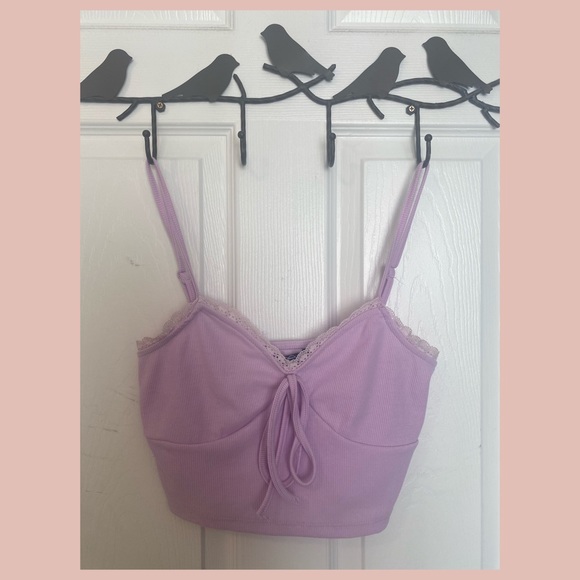 Lace Trim Tie Crop Top (Lilac Purple) - Picture 4 of 8